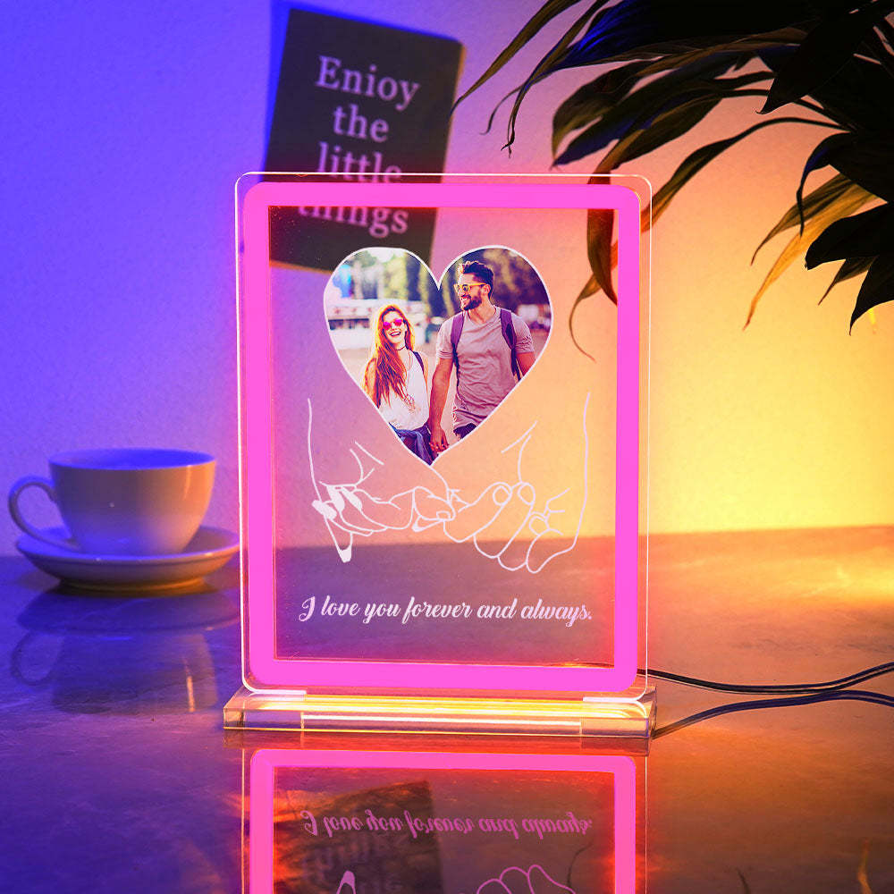 Personalisiertes Foto-neonschild, Nachtlicht, Liebesherz, Individueller Text, Hand-in-hand-plakette, Lampe, Valentinstagsgeschenke - meinemondlampe