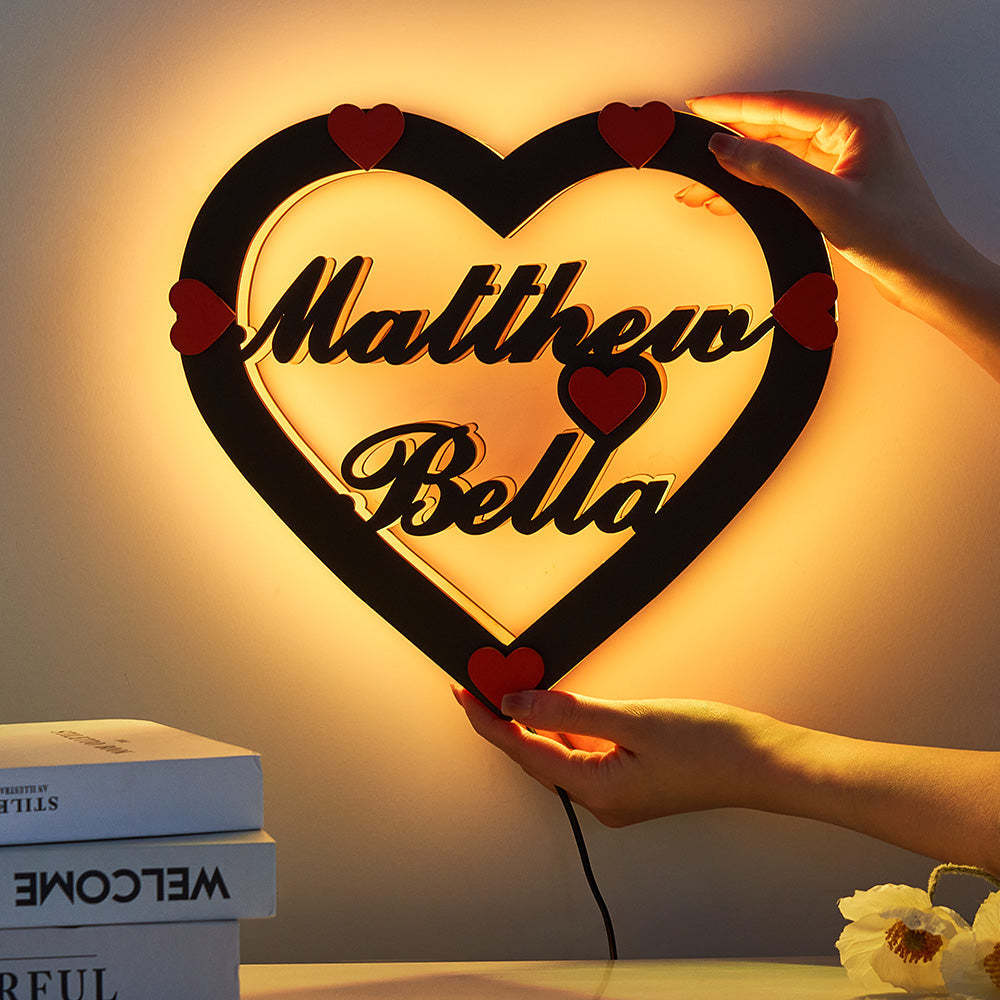 Individueller Name Rotes Herz Nachtlicht Romantische Wandbehang Led-lichtgeschenke Für Paare - meinemondlampe