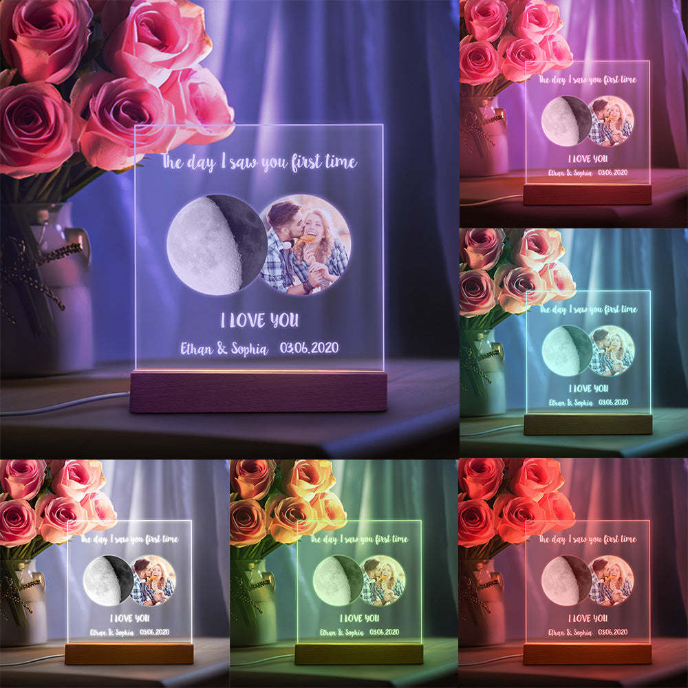 Individuelles Foto-mondphasen-nachtlicht, Warmes, Buntes Led-licht, Geschenk Für Paare - meinemondlampe