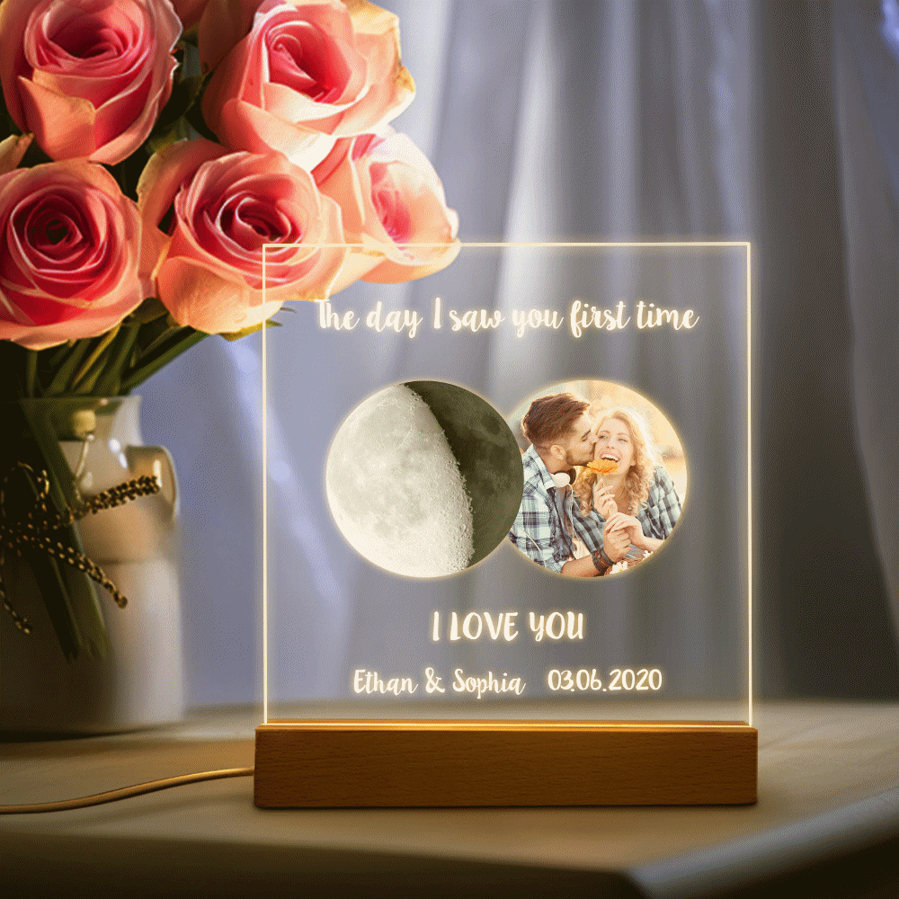 Individuelles Foto-mondphasen-nachtlicht, Warmes, Buntes Led-licht, Geschenk Für Paare - meinemondlampe
