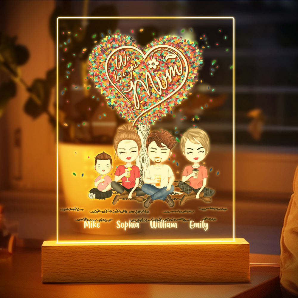 Benutzerdefinierte Clipart Personalisierte Mutter Und Kinder Cartoon Plaque Lampe Muttertagsgeschenke - meinemondlampe