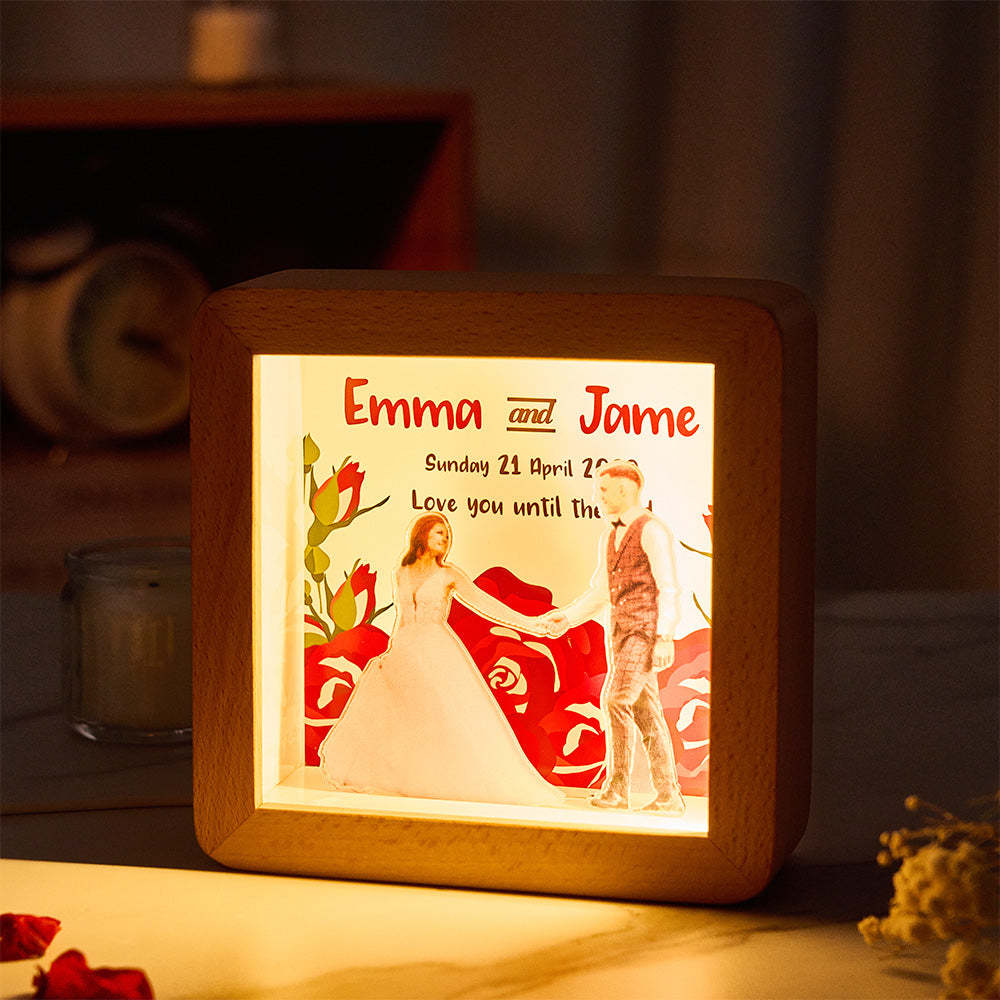 Personalisierter Led-beleuchteter Bilderrahmen Mit Text, Perfektes Geschenk Zum Hochzeitstag Für Paare - meinemondlampe