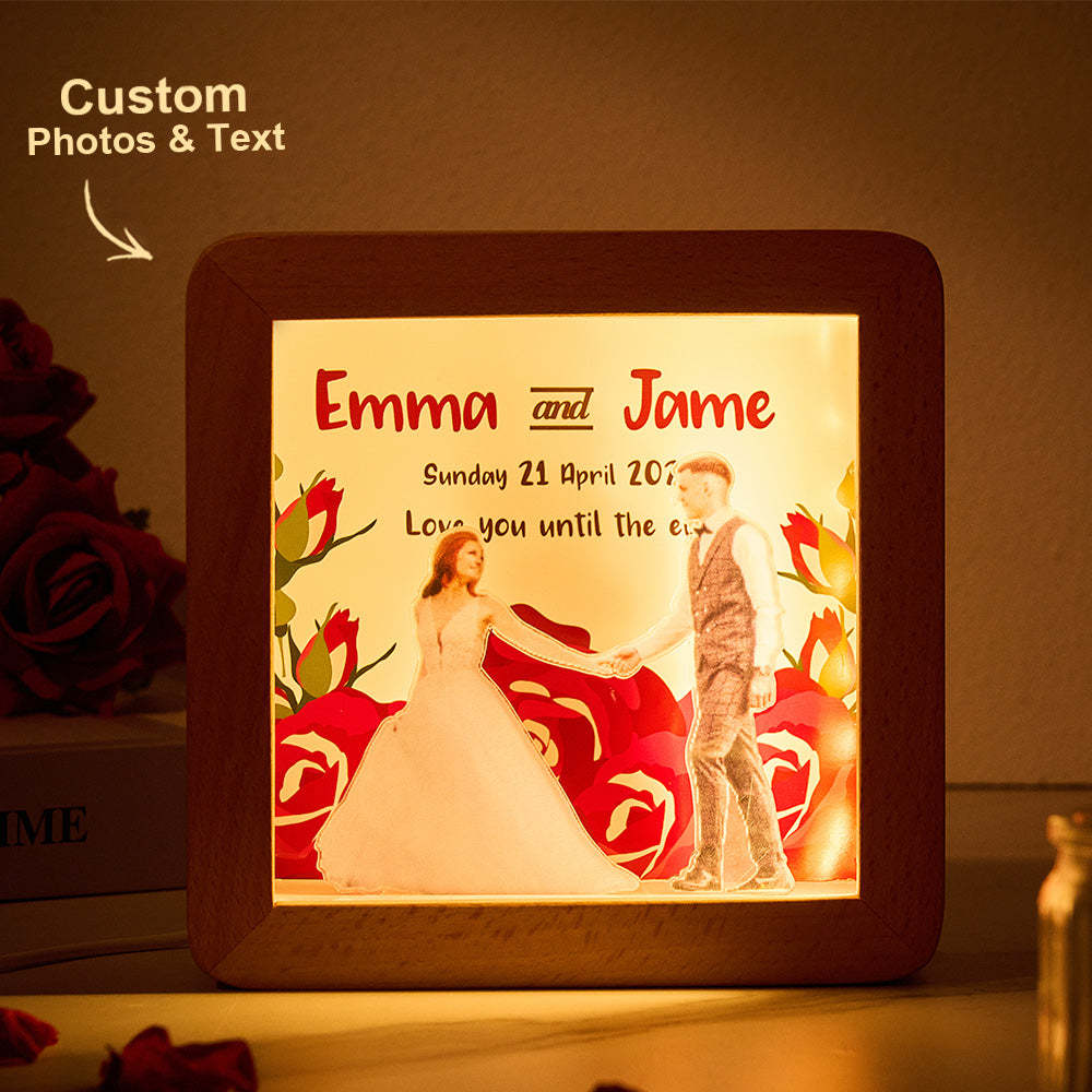 Personalisierter Led-beleuchteter Bilderrahmen Mit Text, Perfektes Geschenk Zum Hochzeitstag Für Paare - meinemondlampe