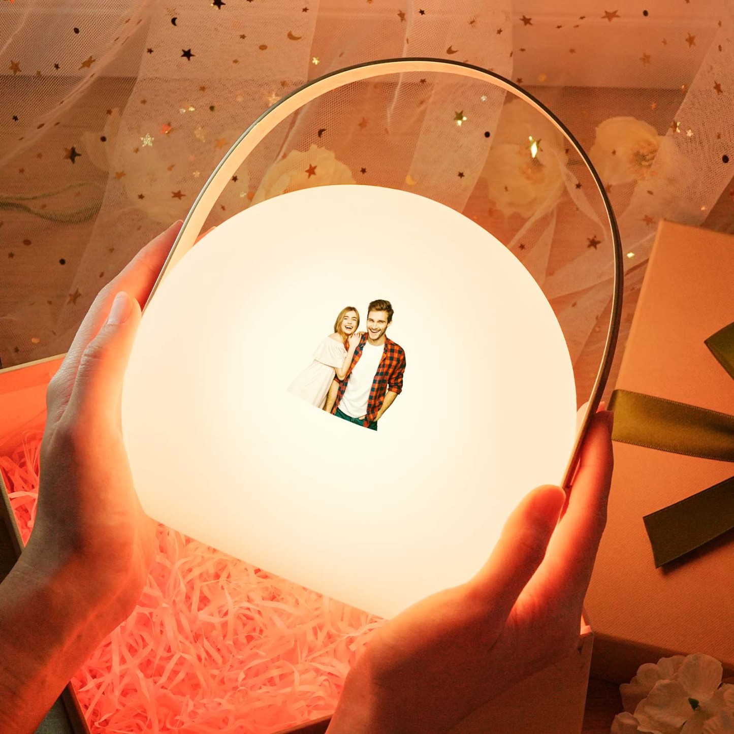 Personalisierte Foto-led-lampe, Buntes Rundes Hand-nachtlicht - meinemondlampe