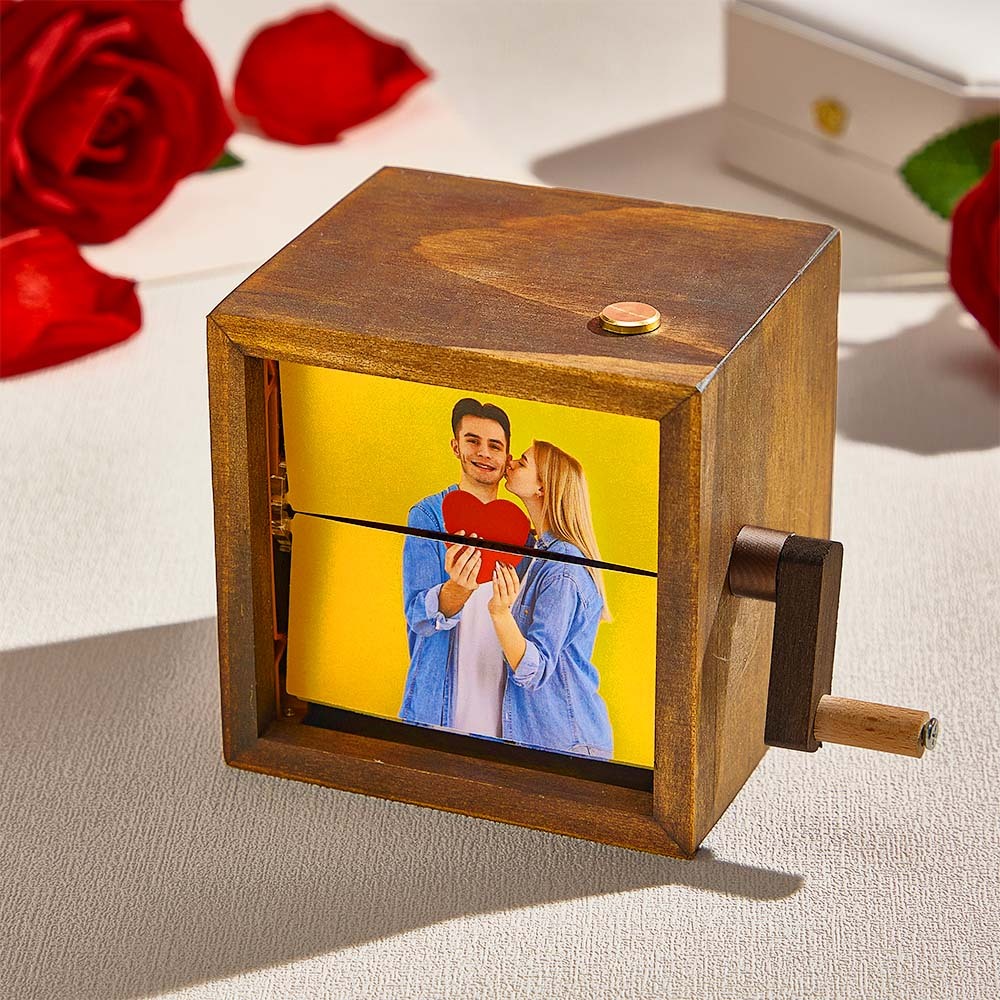 Benutzerdefinierte Handkurbel-flipbook-box-animationsmaschine Mechanisches Handkurbel-fotoalbum Mit Hellem Schwarzem Walnuss-baby-fotowürfelrahmen-geschenk Für Kinder - meinemondlampe