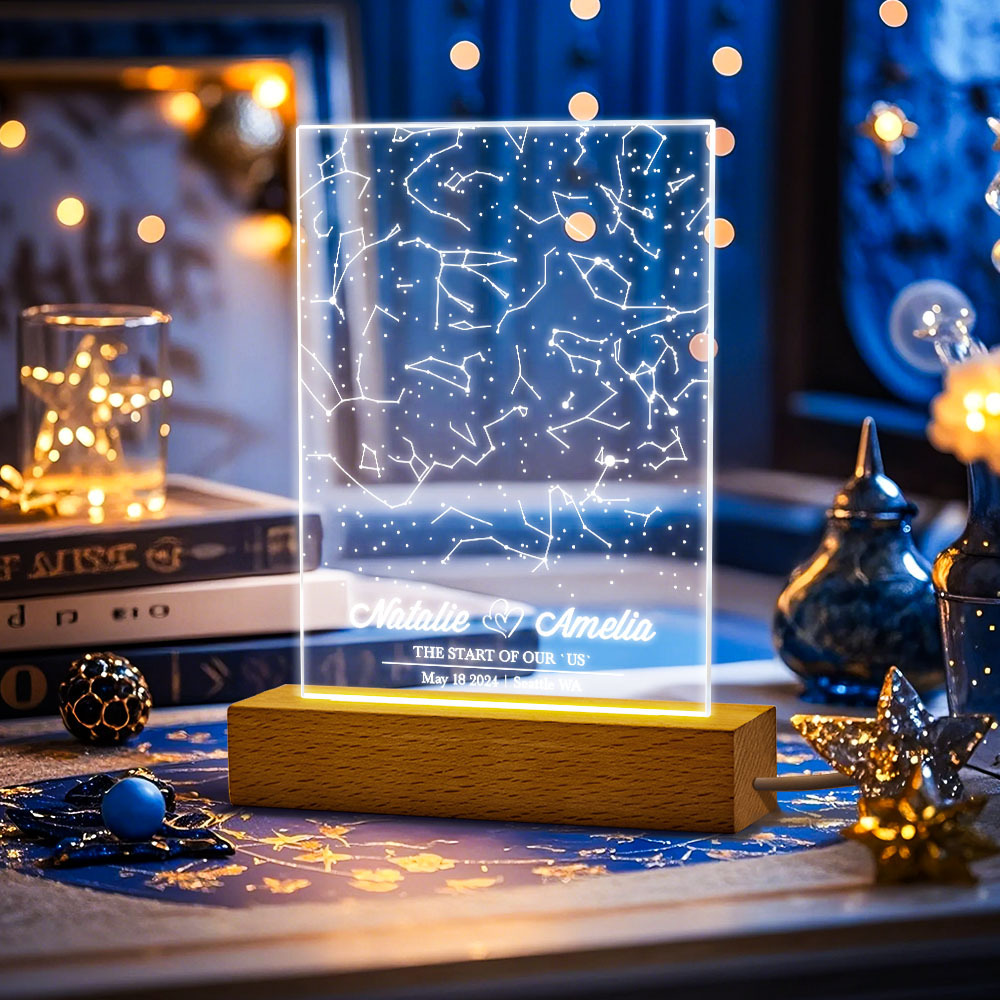 Personalisierter Name, Personalisiertes Astrologie-acryl-led-nachtlicht, Romantisches Sternenhimmel-gedenklicht, Geschenke Für Sie - meinemondlampe