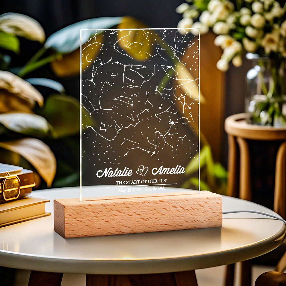 Personalisierter Name, Personalisiertes Astrologie-acryl-led-nachtlicht, Romantisches Sternenhimmel-gedenklicht, Geschenke Für Sie - meinemondlampe