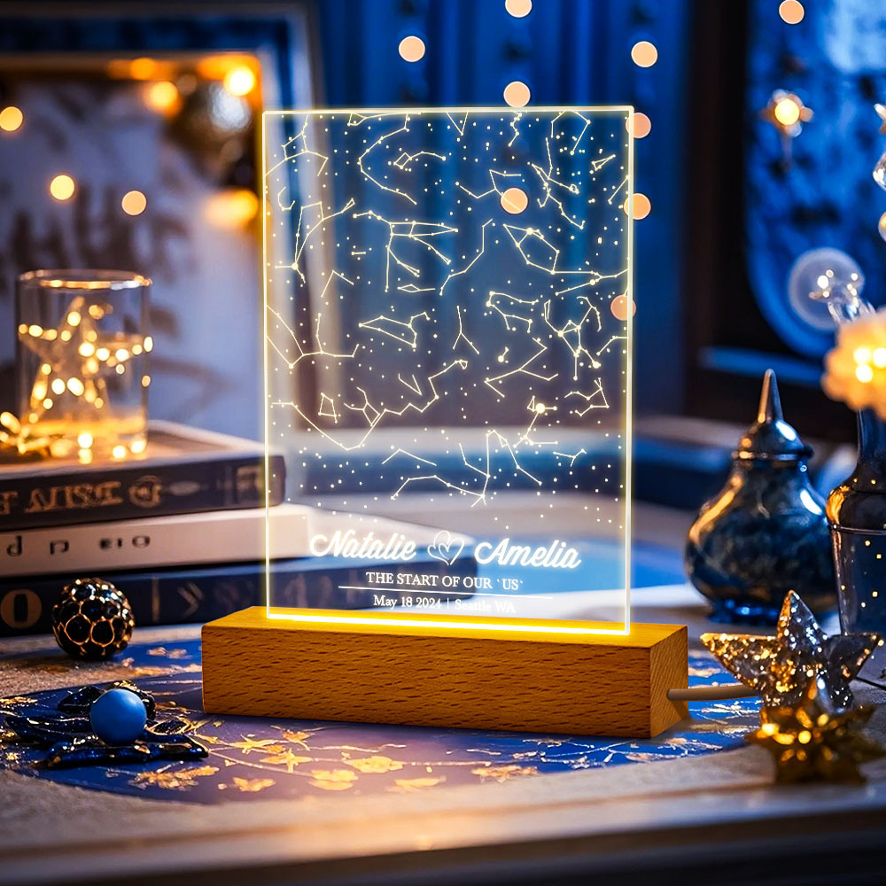 Personalisierter Name, Personalisiertes Astrologie-acryl-led-nachtlicht, Romantisches Sternenhimmel-gedenklicht, Geschenke Für Sie - meinemondlampe