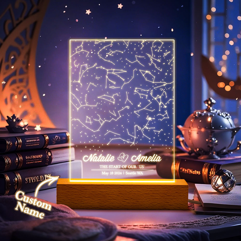 Personalisierter Name, Personalisiertes Astrologie-acryl-led-nachtlicht, Romantisches Sternenhimmel-gedenklicht, Geschenke Für Sie - meinemondlampe