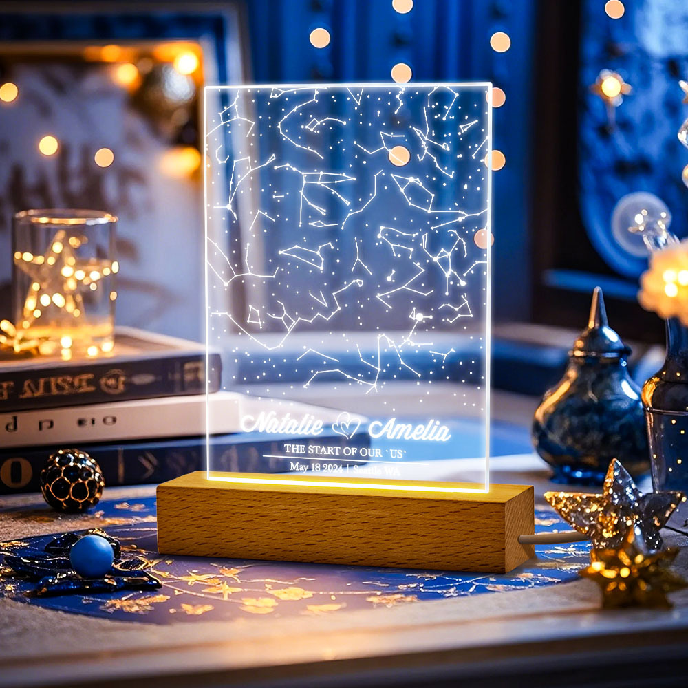 Personalisierter Name, Personalisiertes Astrologie-acryl-led-nachtlicht, Romantisches Sternenhimmel-gedenklicht, Geschenke Für Sie - meinemondlampe