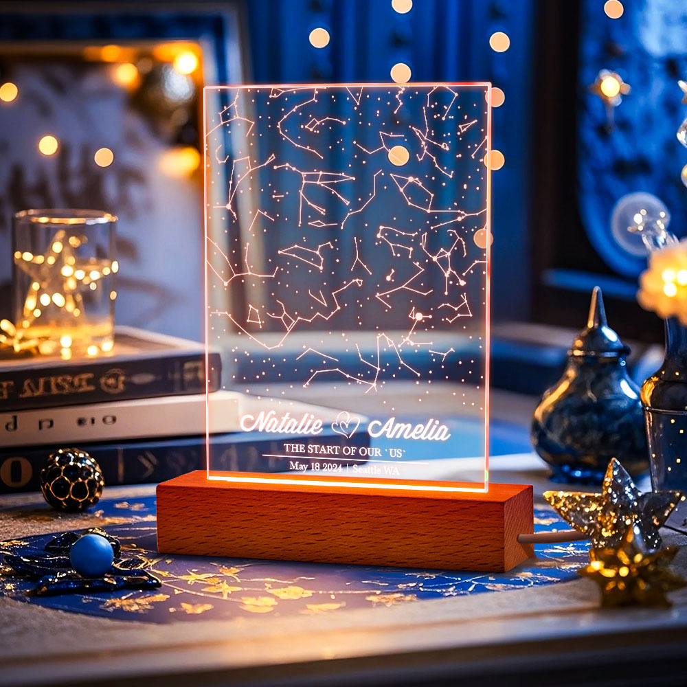 Personalisierter Name, Personalisiertes Astrologie-acryl-led-nachtlicht, Romantisches Sternenhimmel-gedenklicht, Geschenke Für Sie - meinemondlampe
