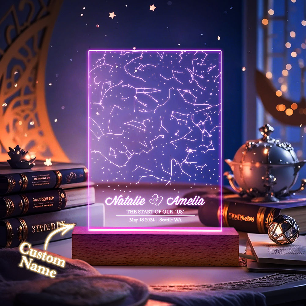 Personalisierter Name, Personalisiertes Astrologie-acryl-led-nachtlicht, Romantisches Sternenhimmel-gedenklicht, Geschenke Für Sie - meinemondlampe