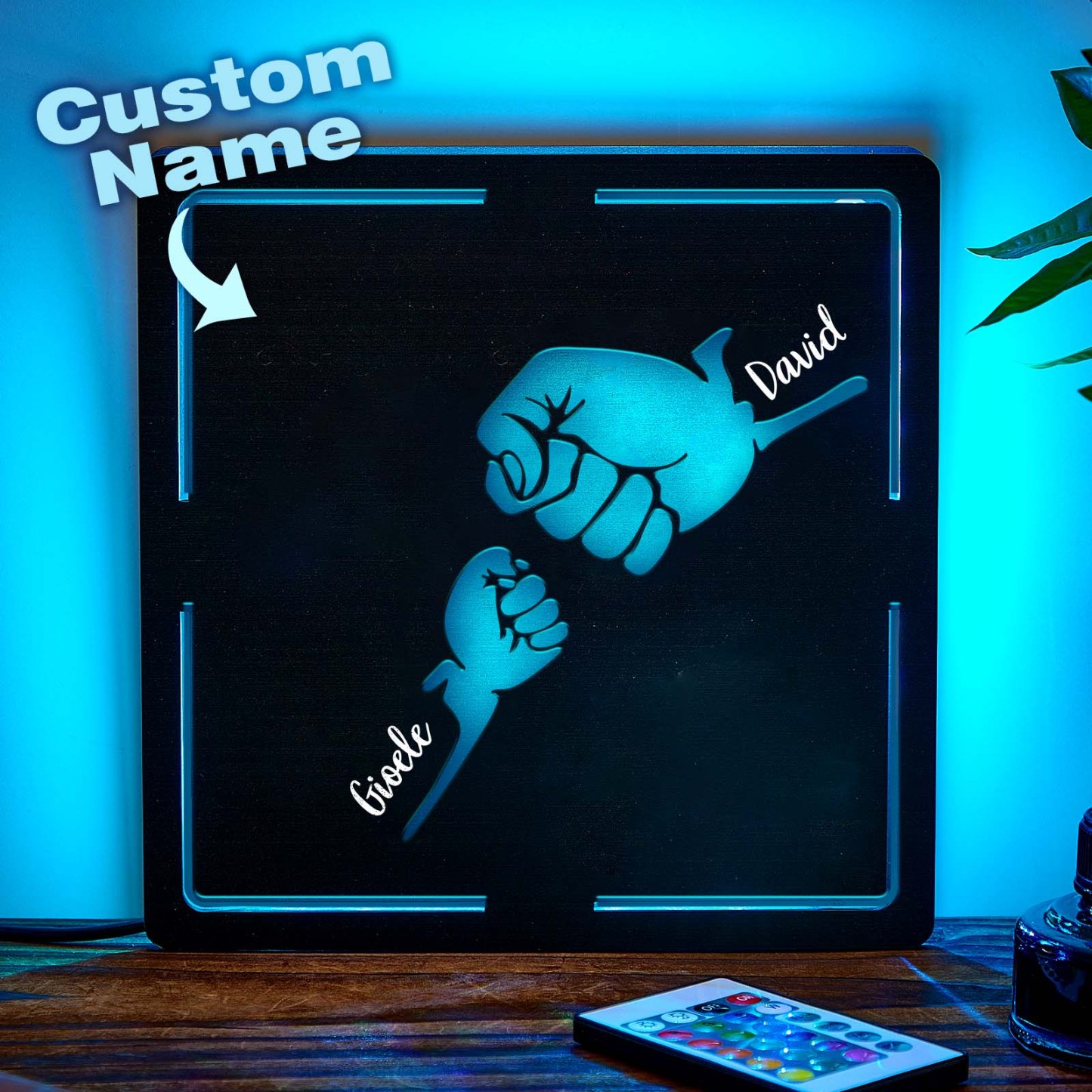 Vatertag Personalisiertes Nachtlicht Mit Namen Aus Holz, Doppellagig, Faust-nachtlicht, Geschenk Für Papa