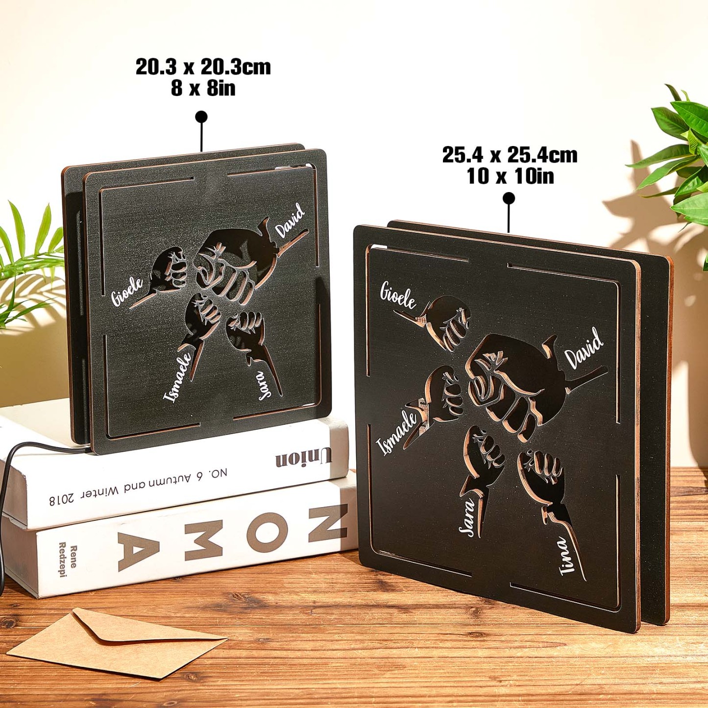 Vatertag Personalisiertes Nachtlicht Mit Namen Aus Holz, Doppellagig, Faust-nachtlicht, Geschenk Für Papa - meinemondlampe