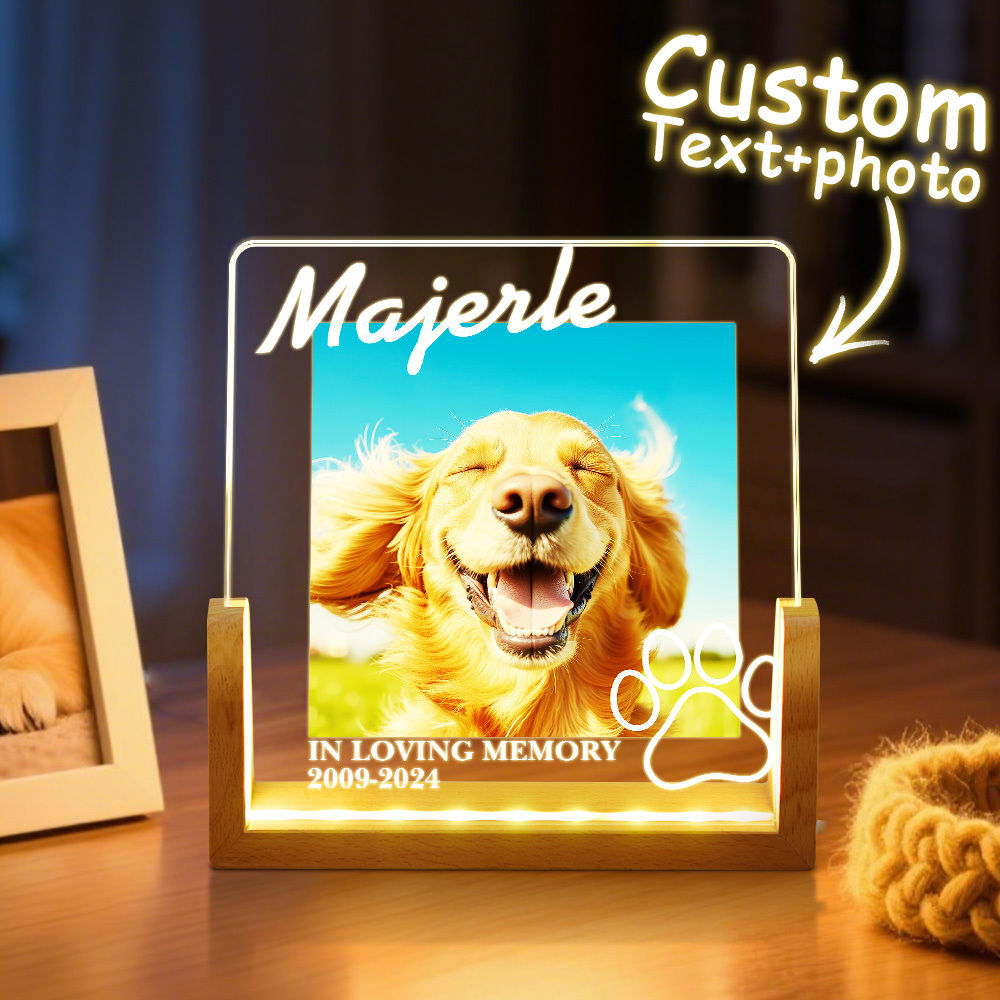 Led-nachtlicht Aus Acryl Zur Erinnerung An Haustiere, Individuelle Haustierfotos Und -texte, Schöne Erinnerungen Für Tierliebhaber - meinemondlampe