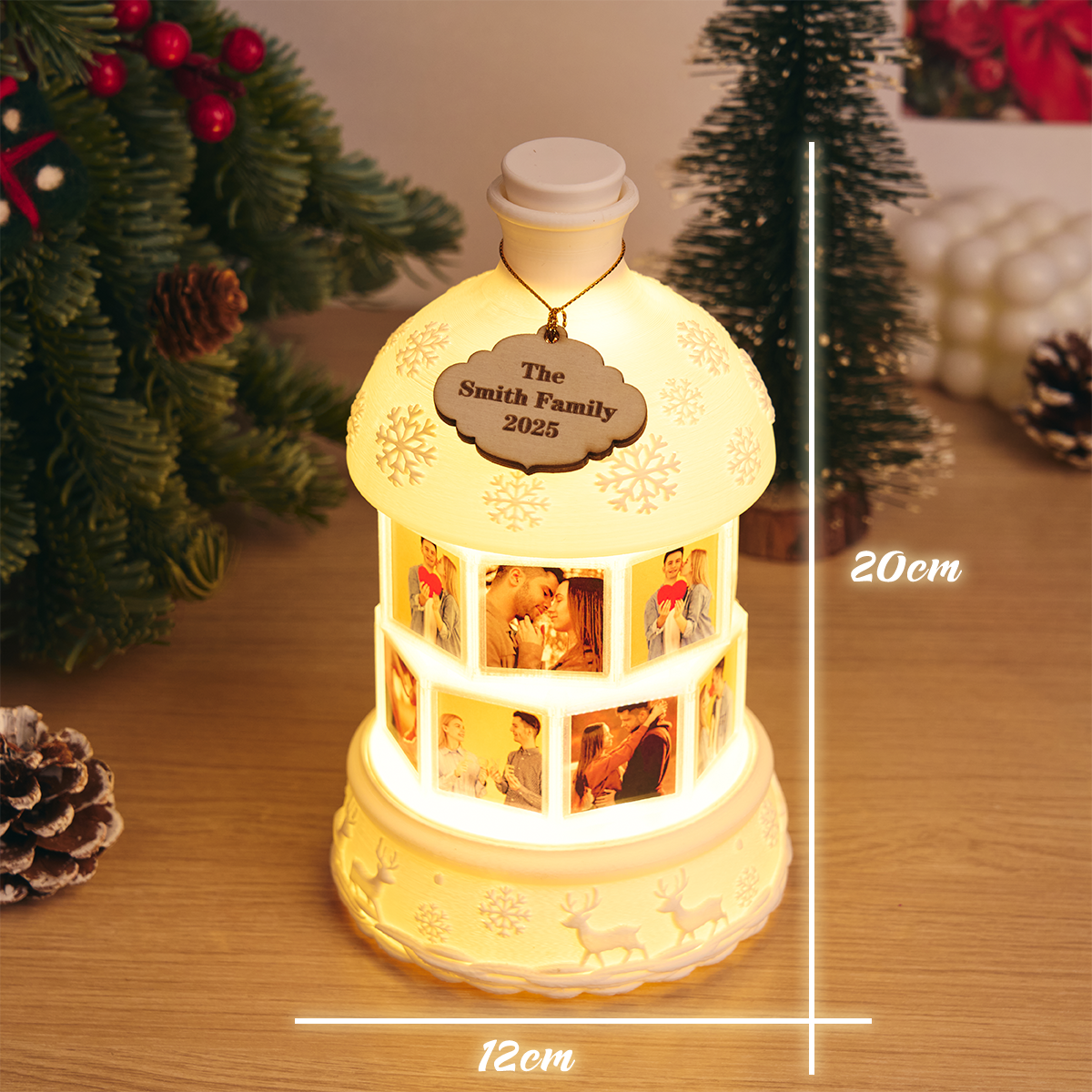 Personalisierte, Drehbare Nachtlicht-spieluhr Mit Mehreren Fotos, Gravierte Familienerinnerungslampe, Weihnachtslampe In Form Einer Treibflasche, Weihnachtsbaumbeleuchtung, Weihnachtsgeschenk - meinemondlampe