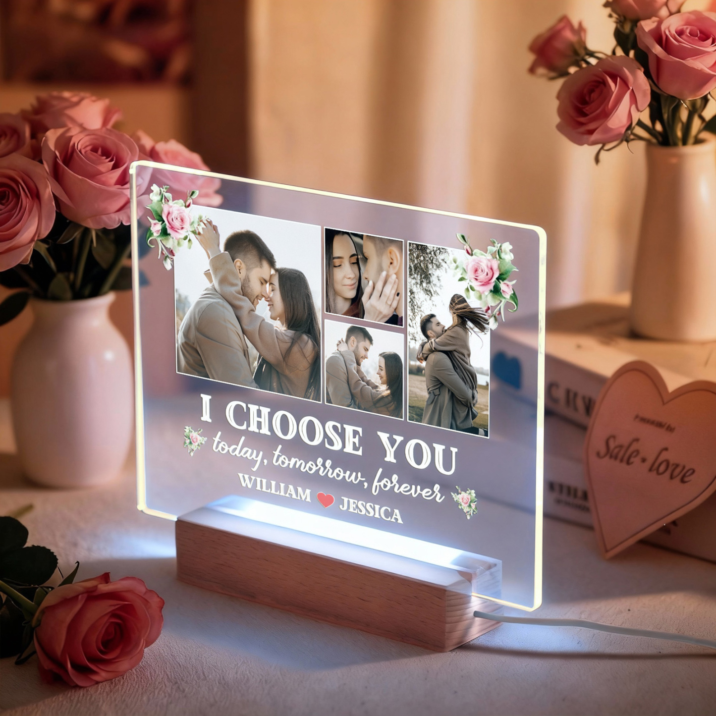 Personalisiertes Acryl-led-nachtlicht Mit Foto Und Namen „i Choose You Valentine's Gifts". - meinemondlampe