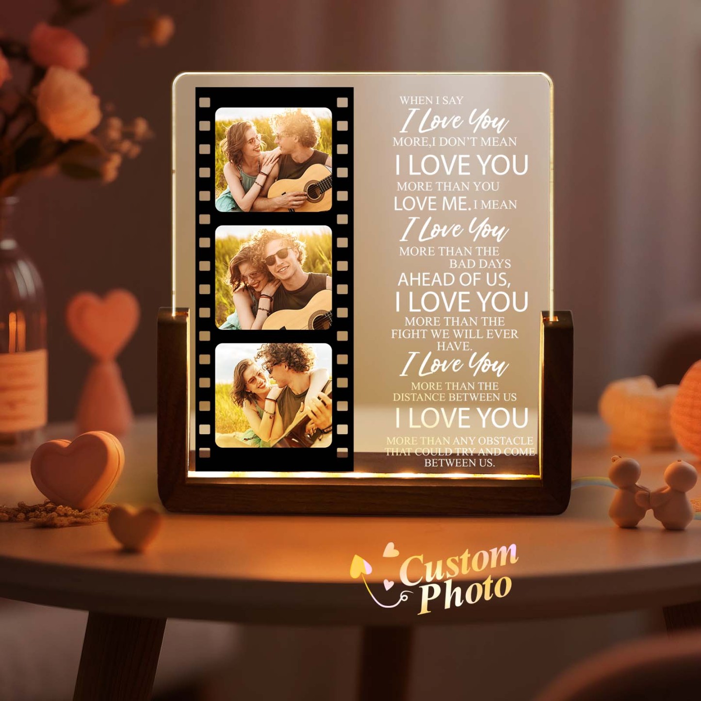 Valentinstagsgeschenk: Personalisierte Fotos Im Van-gogh-stil, Individueller Text, Acryl-led-nachtlicht, Geschenk Für Paare - meinemondlampe