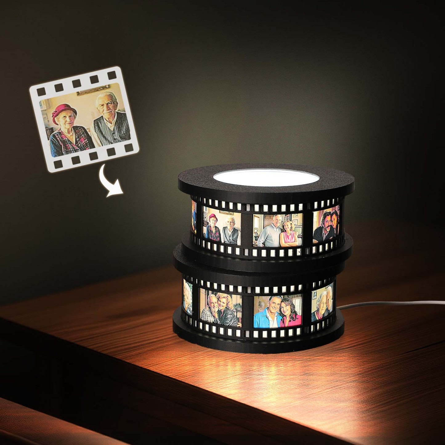 Benutzerdefinierte Foto- Und Filmstreifenleuchte Im Vintage-filmrollen-stil - meinemondlampe