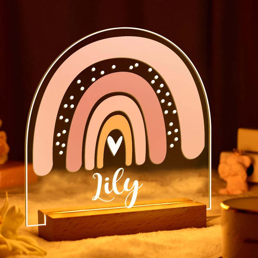 Personalisierte Baby Geschenk Kinderzimmer Dekor Benutzerdefinierten Namen Nachtlicht Boho Regenbogen Form Licht - meinemondlampe