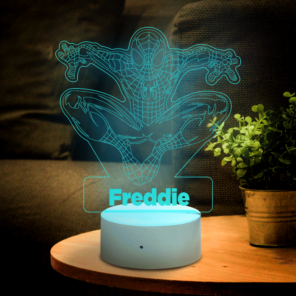 Personalisierter 3d-illusions-spider-man Mit Benutzerdefiniertem Namensnachtlicht - meinemondlampe
