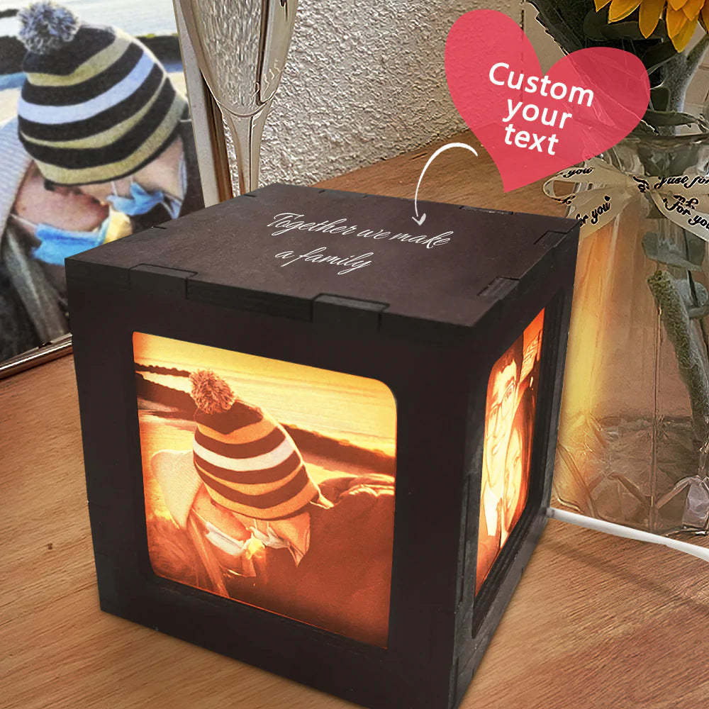 Benutzerdefinierte Fotowürfel Box Licht Personalisierte Holz Fotorahmen Nachtlicht Geschenk - meinemondlampe