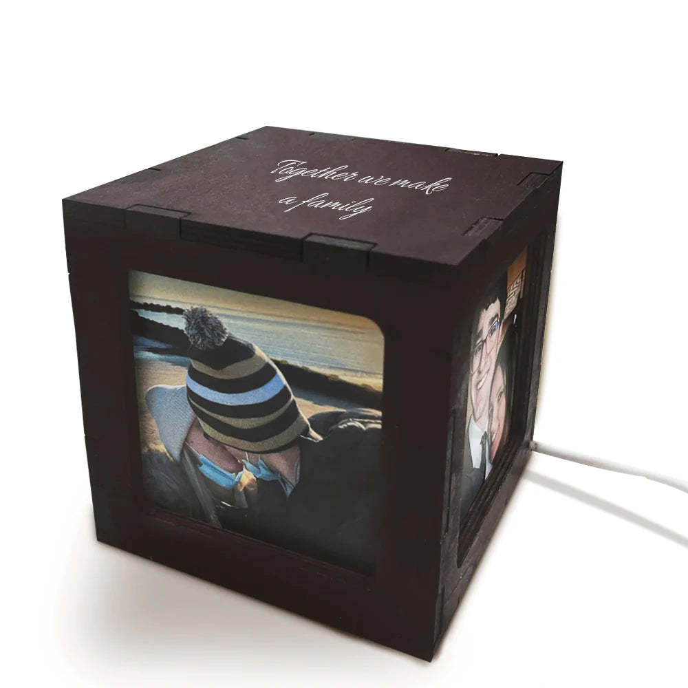 Benutzerdefinierte Fotowürfel Box Licht Personalisierte Holz Fotorahmen Nachtlicht Geschenk - meinemondlampe