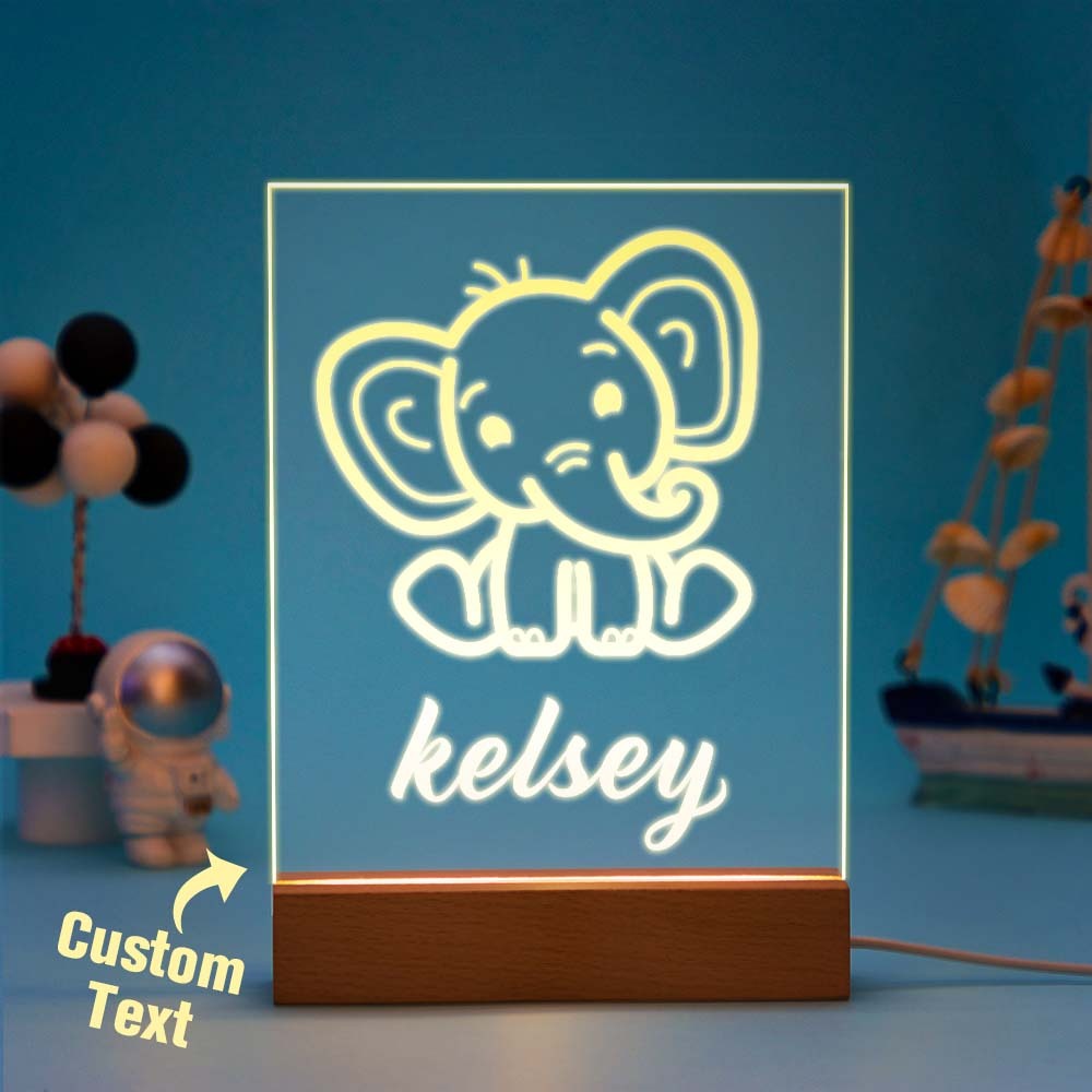 Personalisierte Elefant Lampe Vorname Dekoration Babyzimmer Originelles Geschenk Anpassbare Geburt Nachtlicht Kind Thema Tiere - meinemondlampe