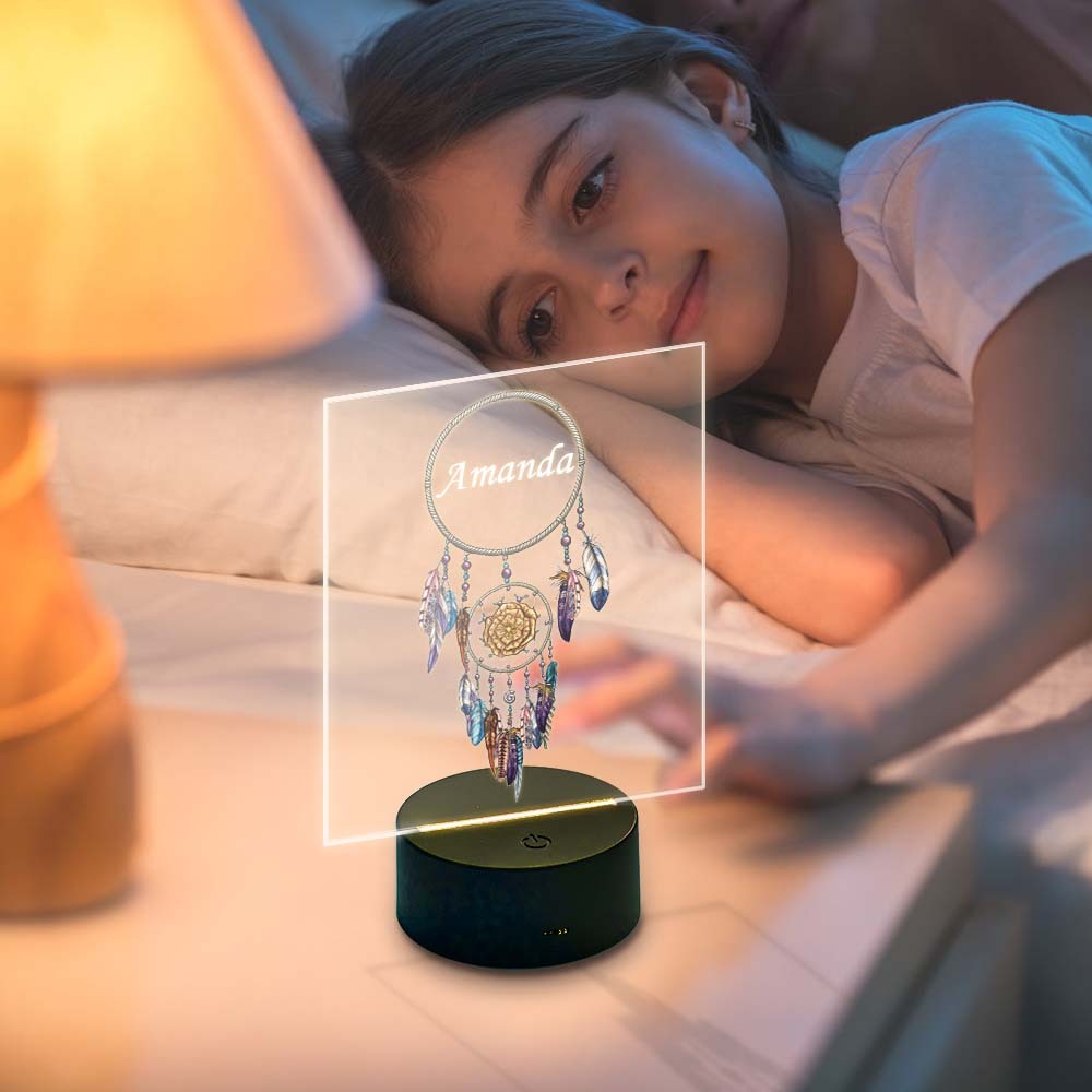 Personalisiertes Baby-mädchen-geschenk-traumfänger-nachtlicht Für Schlafzimmer - meinemondlampe