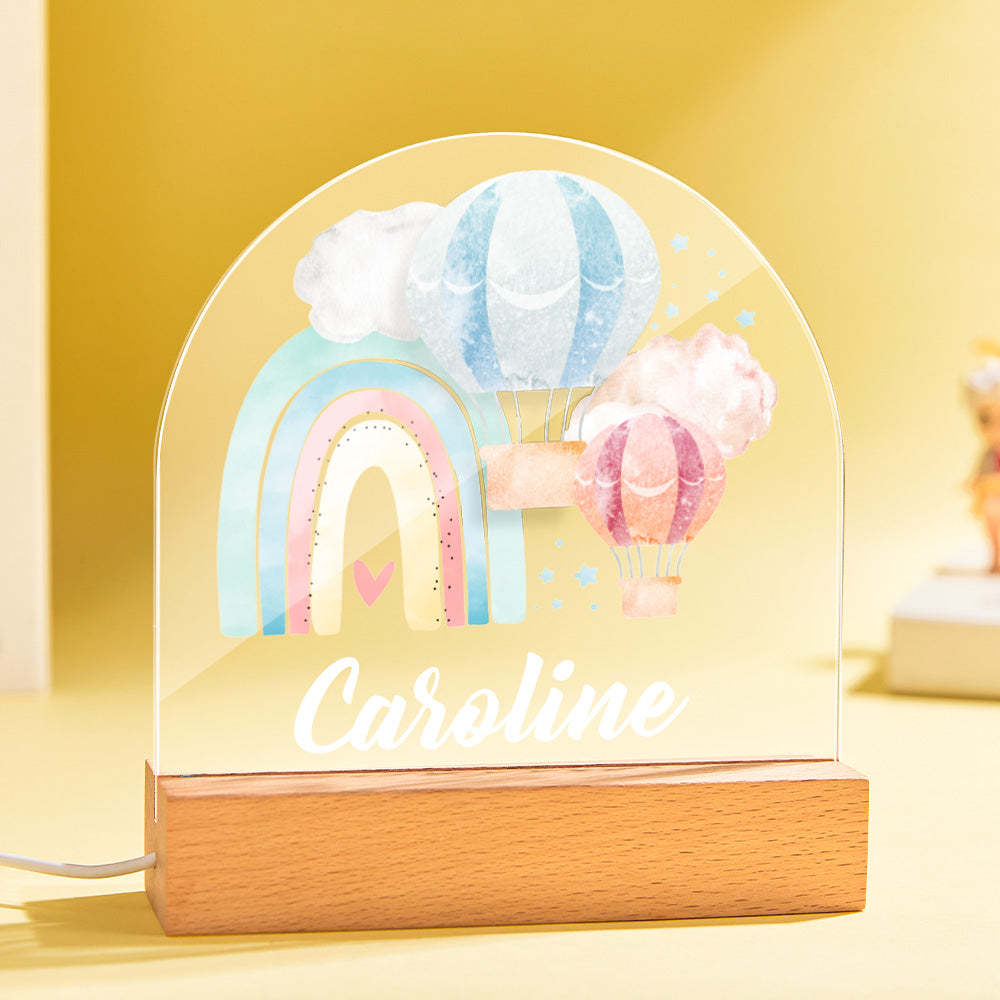 Personalisiertes Led-nachtlicht Mit Regenbogen Und Ballon Für Babygeschenke, Kinderzimmerdekoration - meinemondlampe