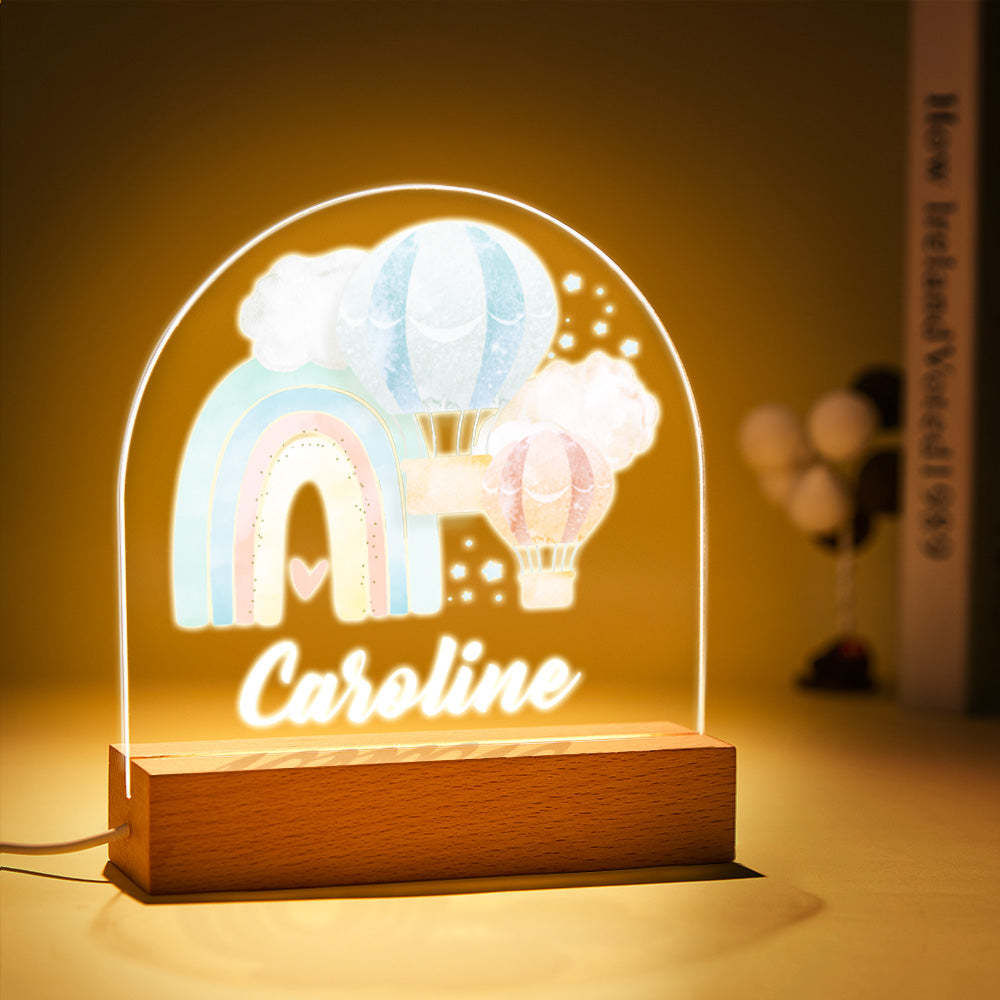 Personalisiertes Led-nachtlicht Mit Regenbogen Und Ballon Für Babygeschenke, Kinderzimmerdekoration - meinemondlampe