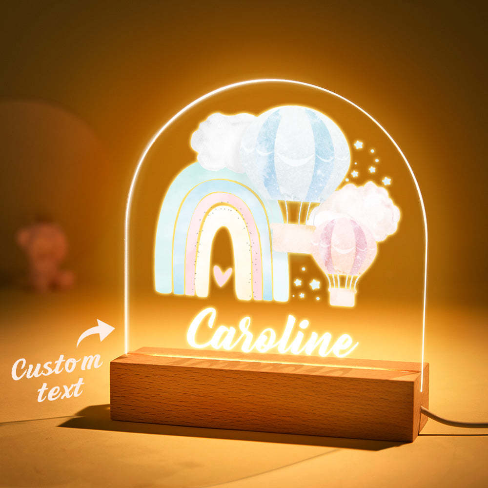 Personalisiertes Led-nachtlicht Mit Regenbogen Und Ballon Für Babygeschenke, Kinderzimmerdekoration - meinemondlampe
