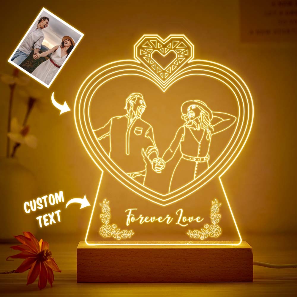Personalisiertes Doppeltes Herzförmiges Foto-nachtlicht, Individuell Gravierte 3d-lampe, 7 Farben, Acryl-nachtlicht, Geschenke Für Liebhaber - meinemondlampe