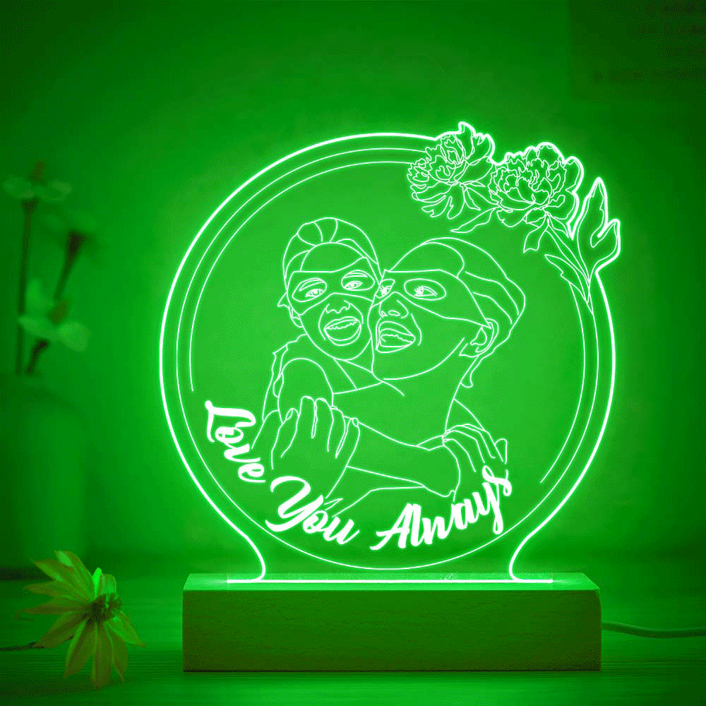 Personalisierte Blumen Foto Nachtlicht Custom Gravierte 3d Lampe 7 Farben Acryl Nachtlicht Muttertagsgeschenke - meinemondlampe