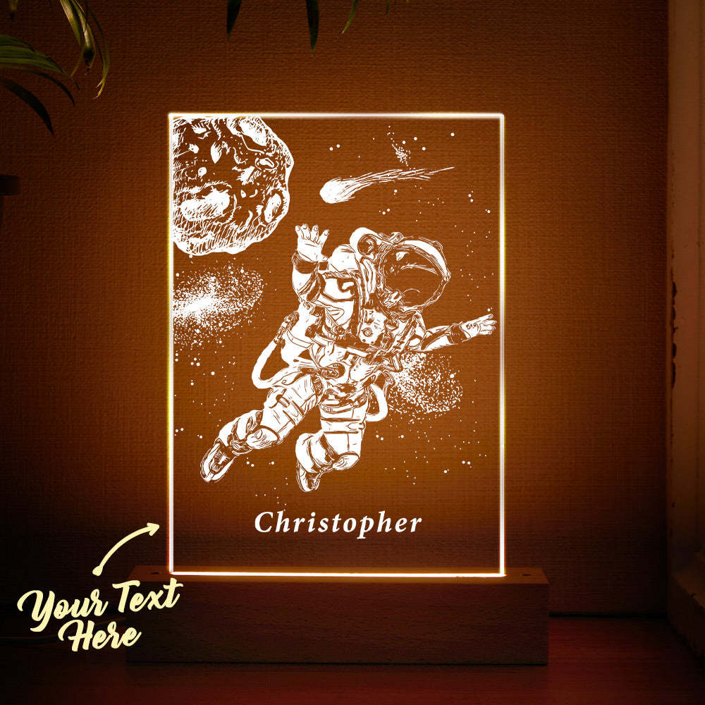 Benutzerdefinierte Name Acryl Nachtlicht Personalisierte 3d Lampe Astronaut Schreibtischlampe Geschenk Für Kinder Erwachsene - meinemondlampe