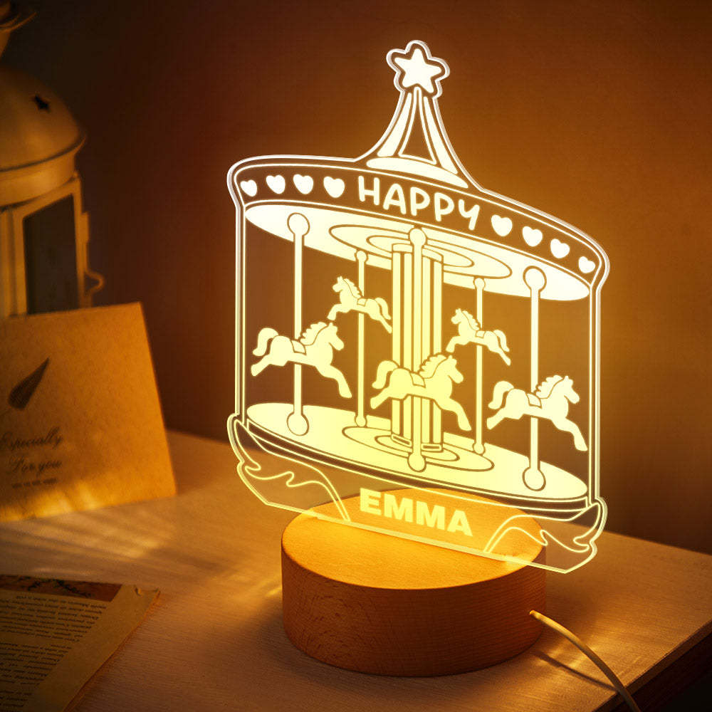 Karussell Led-nachttischlampe Personalisiertes Nachtlicht Mit Benutzerdefiniertem Namen Für Babygeschenke Kinderzimmerdekoration - meinemondlampe