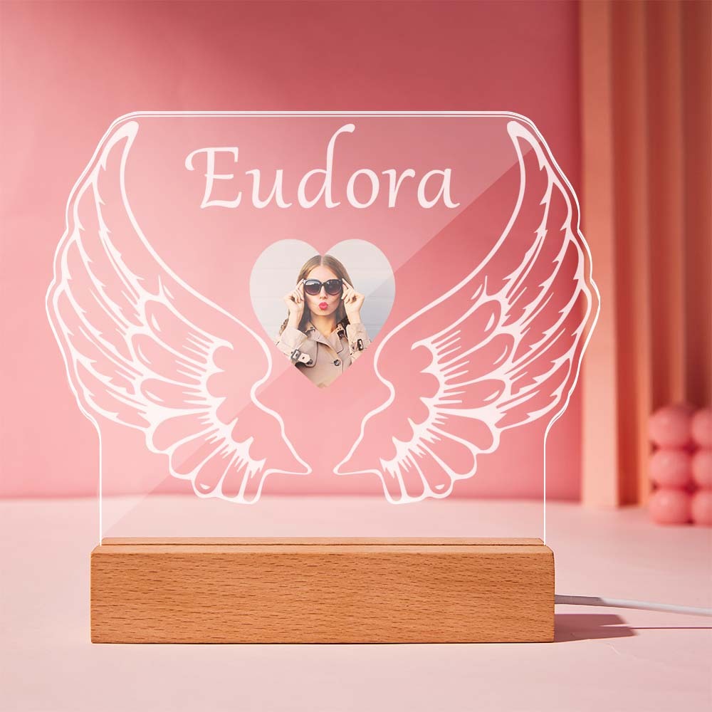 Kundenspezifisches Foto-acryl-nachtlicht Mit Namen Angel Wings Geschenk Für Paare - meinemondlampe