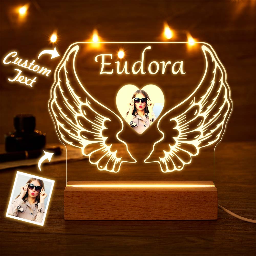 Kundenspezifisches Foto-acryl-nachtlicht Mit Namen Angel Wings Geschenk Für Paare - meinemondlampe