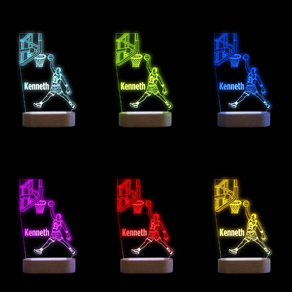 Custom Name Acrylic Night Light Personalized Lamp BASKETBALL Desk Lamp Gift for Boys or Adult - meinemondlampe