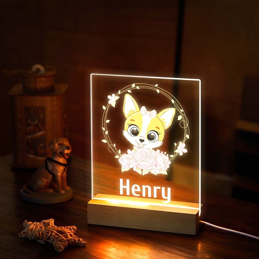 Niedliches Hunde-nachtlicht Benutzerdefiniertes Nachtlicht Für Kinder Mit Personalisiertem Namens-baby-mädchen-geschenk - meinemondlampe