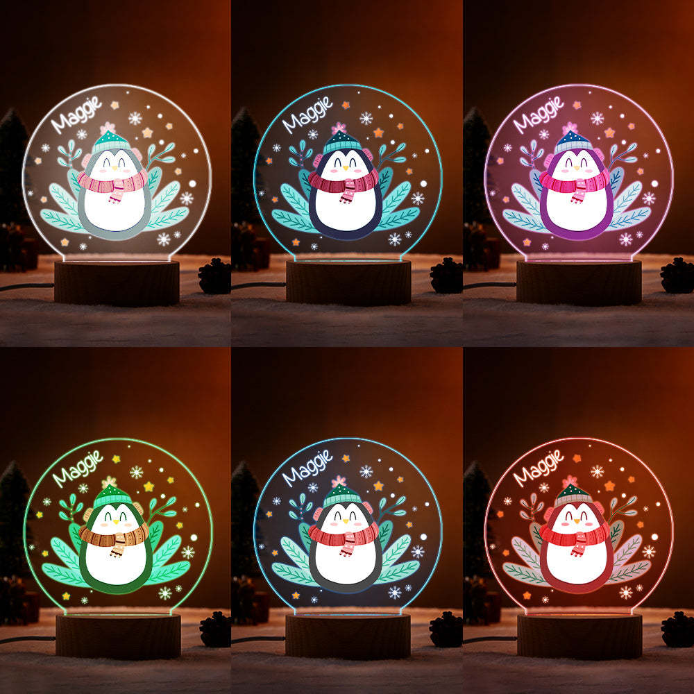 Led-nachtlicht, Weihnachtsgeschenk Für Kinder, Personalisierter Name, Pinguin-lampe, Familien-weihnachtsdekoration - meinemondlampe