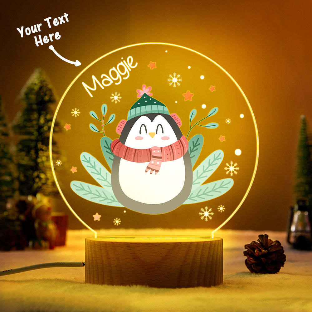Led-nachtlicht, Weihnachtsgeschenk Für Kinder, Personalisierter Name, Pinguin-lampe, Familien-weihnachtsdekoration - meinemondlampe