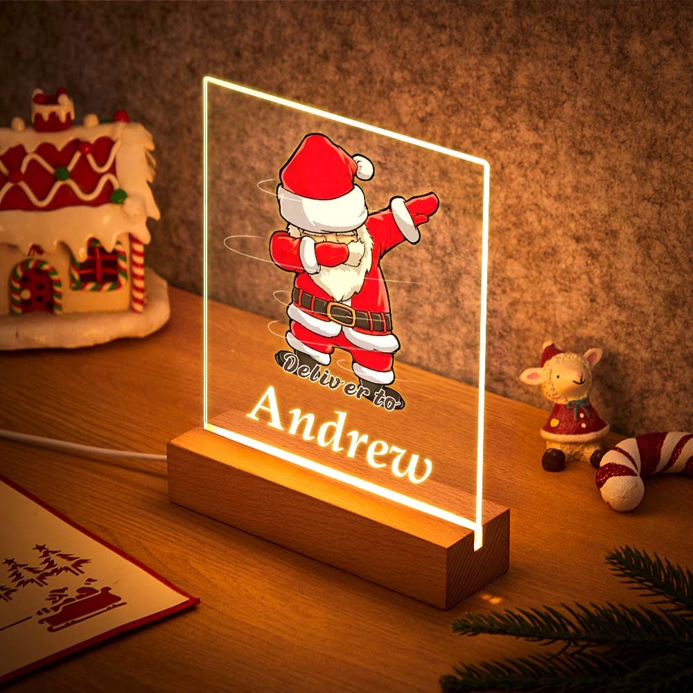Frohe Weihnachten Personalisierte Led Namenslampe Weihnachtsmann Für Kinder Geschenk - meinemondlampe