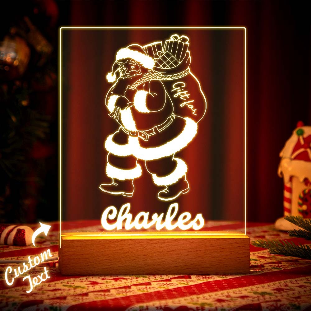 Weihnachtsmann Mit Geschenktüte Für Baby Kinderzimmer Dekor Benutzerdefinierten Namen Nachtlicht - meinemondlampe