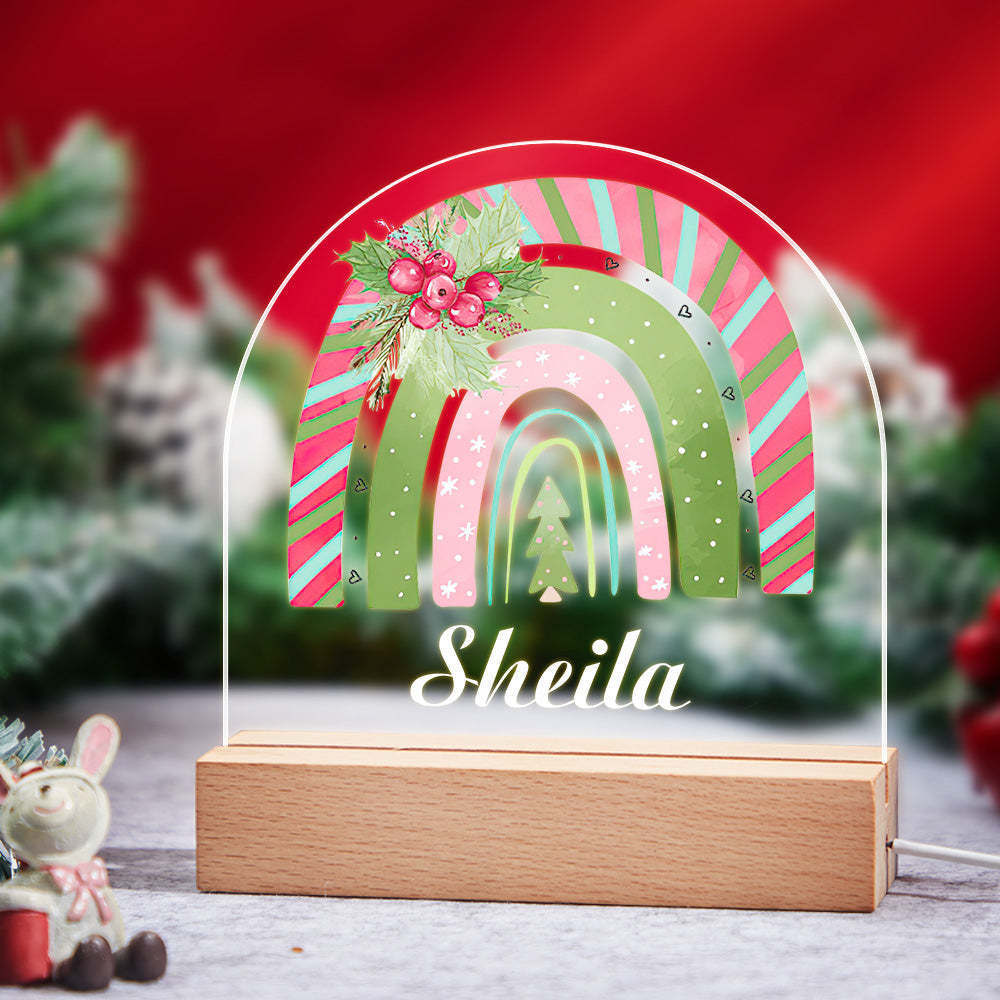 Led-nachtlicht, Weihnachtsgeschenk Für Kinder, Personalisierter Name, Grüner Baum, Regenbogen-weihnachtslampe - meinemondlampe