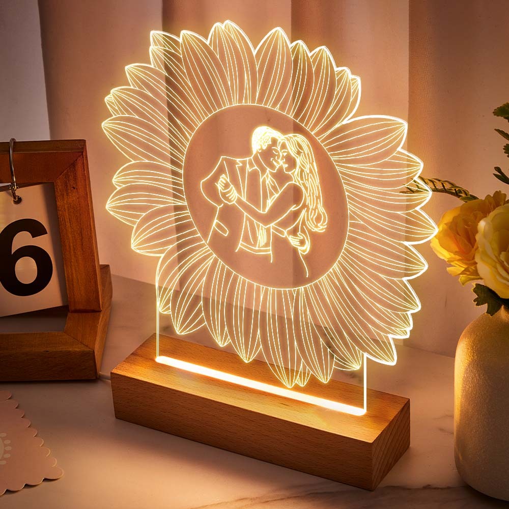 Personalisierte Fotogravur Mit Blumendekor-lampe Für Schlafzimmerdekor - meinemondlampe