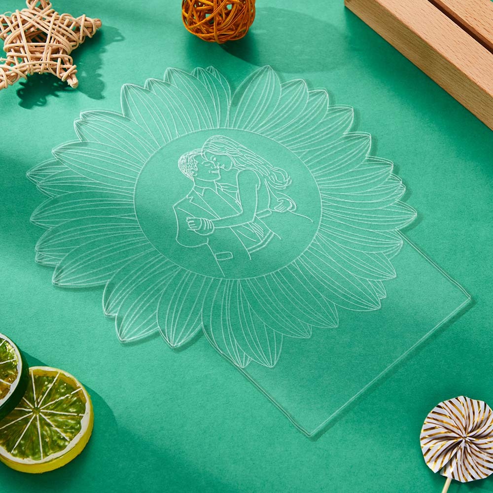 Personalisierte Fotogravur Mit Blumendekor-lampe Für Schlafzimmerdekor - meinemondlampe