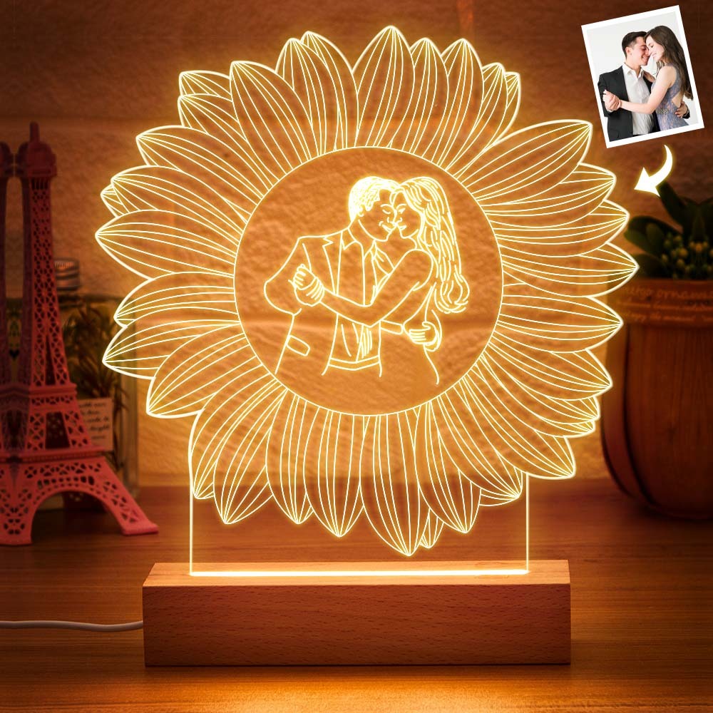 Personalisierte Fotogravur Mit Blumendekor-lampe Für Schlafzimmerdekor - meinemondlampe