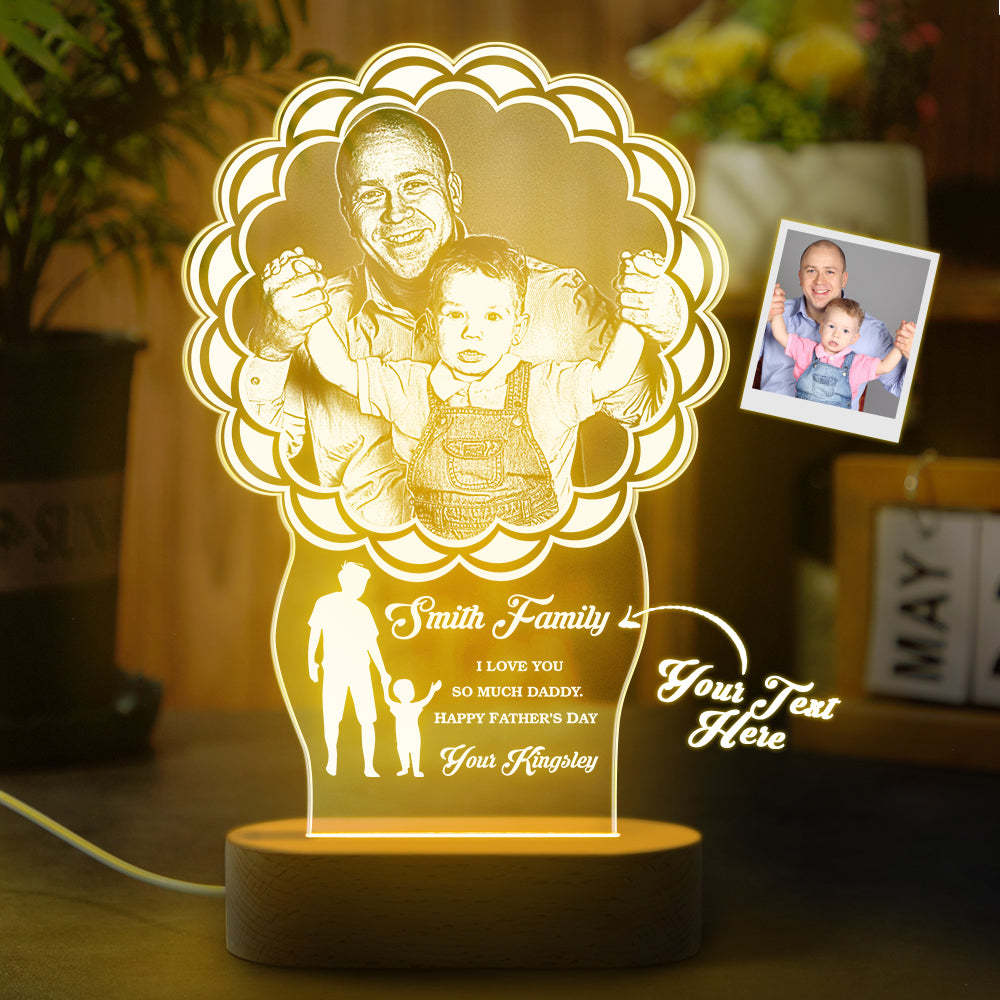 Benutzerdefinierte Foto Vater Kind Lampe Personalisierte Gravur 7 Farben Acryl Nachtlicht Vatertagsgeschenke - meinemondlampe