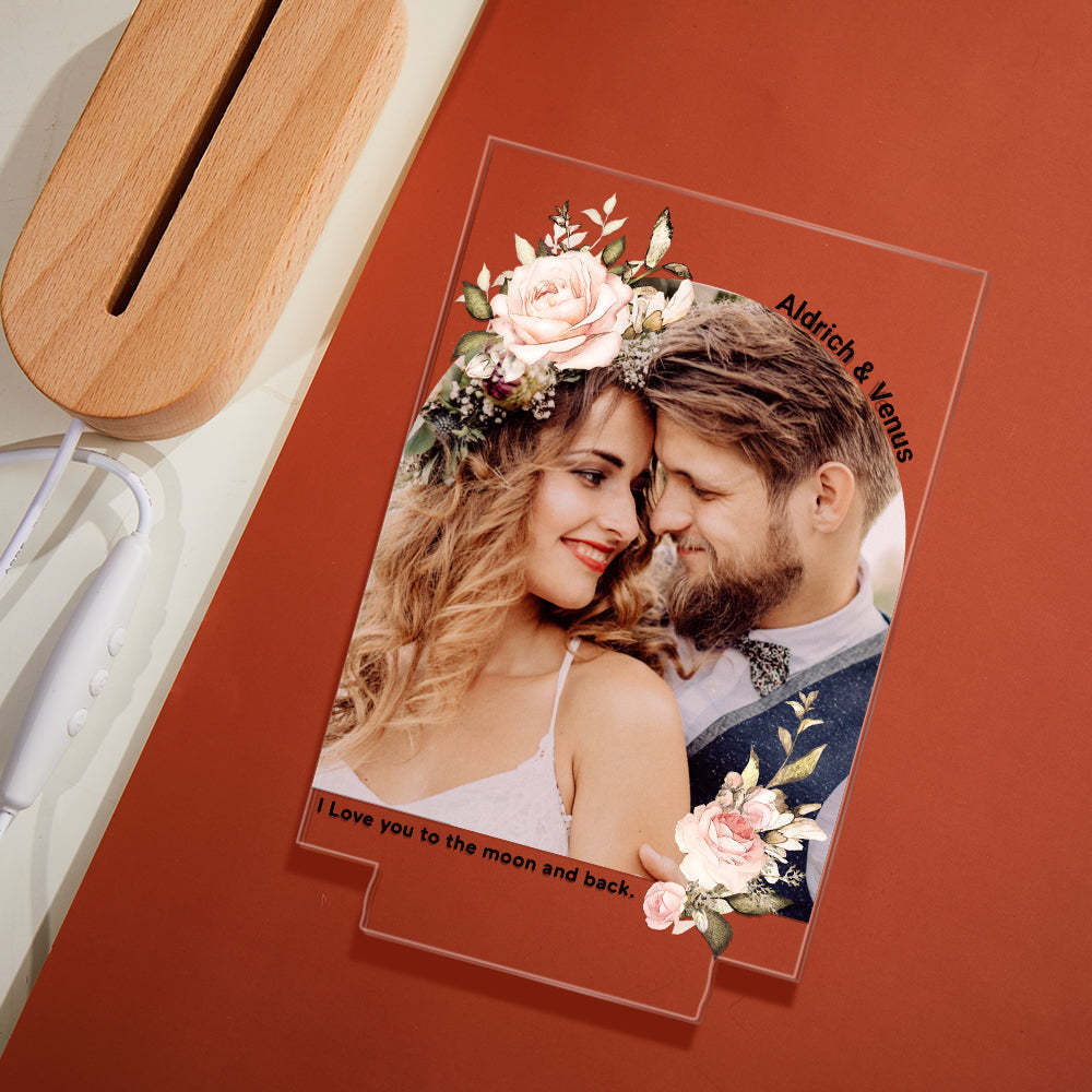 Personalisierter Fotodruck Mit Blumen Bunte Lampe Personalisiertes Acryl Nachtlicht Verlobungsgeschenk - meinemondlampe